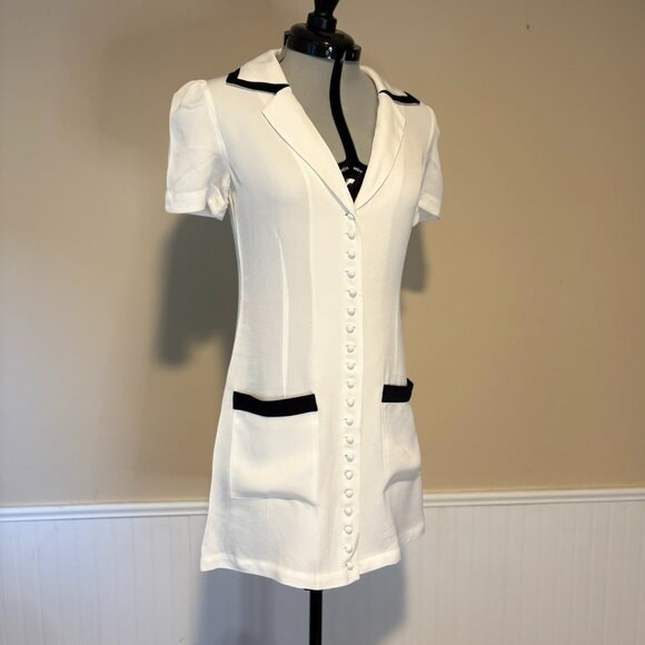 Rumored Bonsoir Black & White Mini Dress | White Fabric Button Down Unlined | XS - Picture 2 of 7